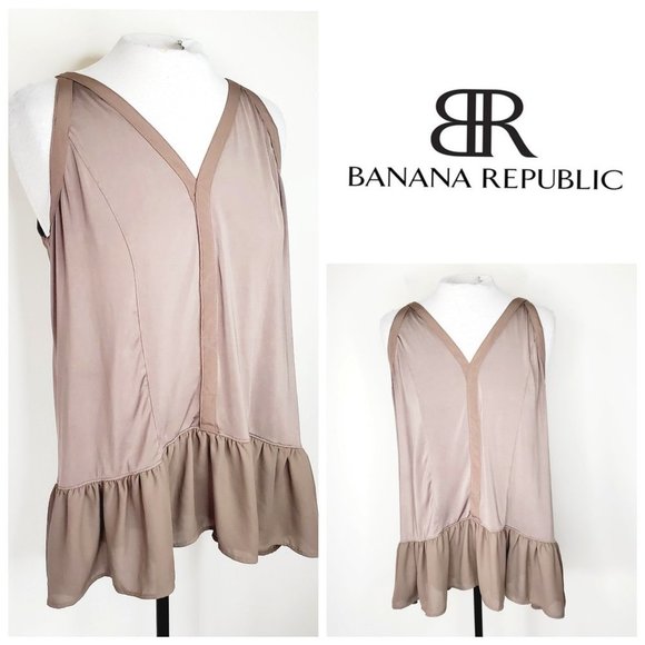 Banana Republic Tops - BANANA REPUBLIC Army Green/Brown Peplum Ruffle Top